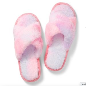Pastel faux fur crossed slide slippers NWT
